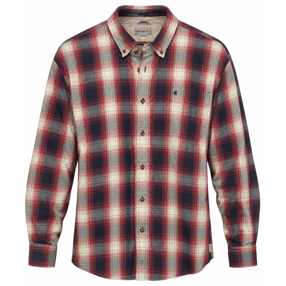 Carhartt Mens 2XL Tall Plaid Button Down Shirt Red Navy Blue Long Sleeve Pocket